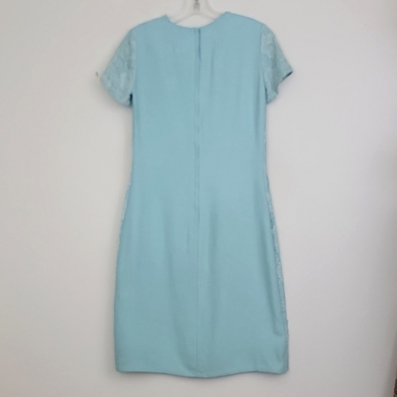 Vintage Blue & Lace Midi Short Sleeve Shift Dress By Jean Lang (Altered Waist) S - Picture 10 of 13